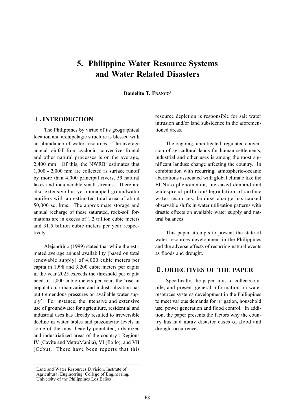 5. Philippine Water Resource Systems and Water Related Disasters