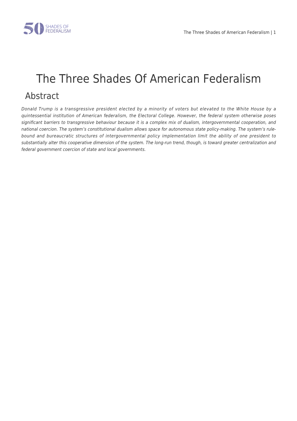 The Three Shades of American Federalism | 1