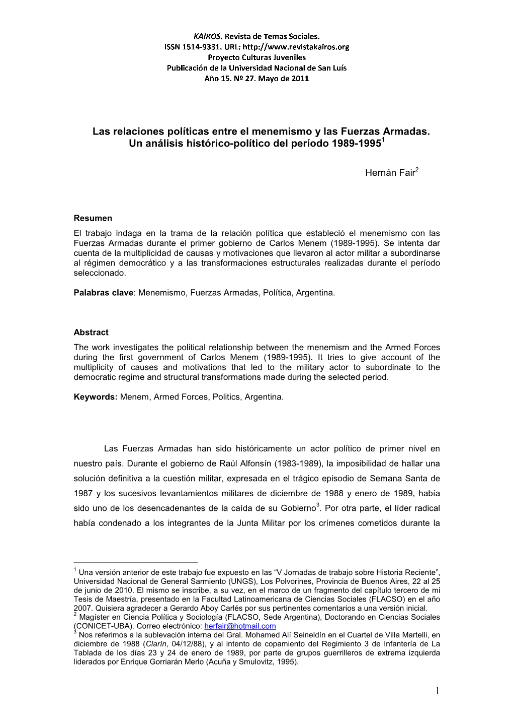 Las Relaciones Políticas Entre El Menemismo Y Las Fuerzas Armadas