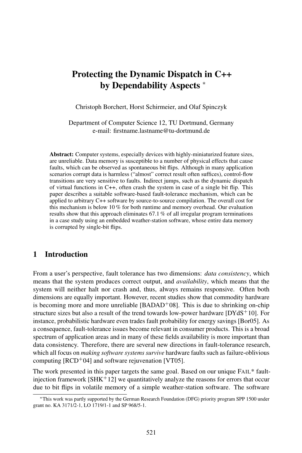 Protecting the Dynamic Dispatch in C++ by Dependability Aspects ∗