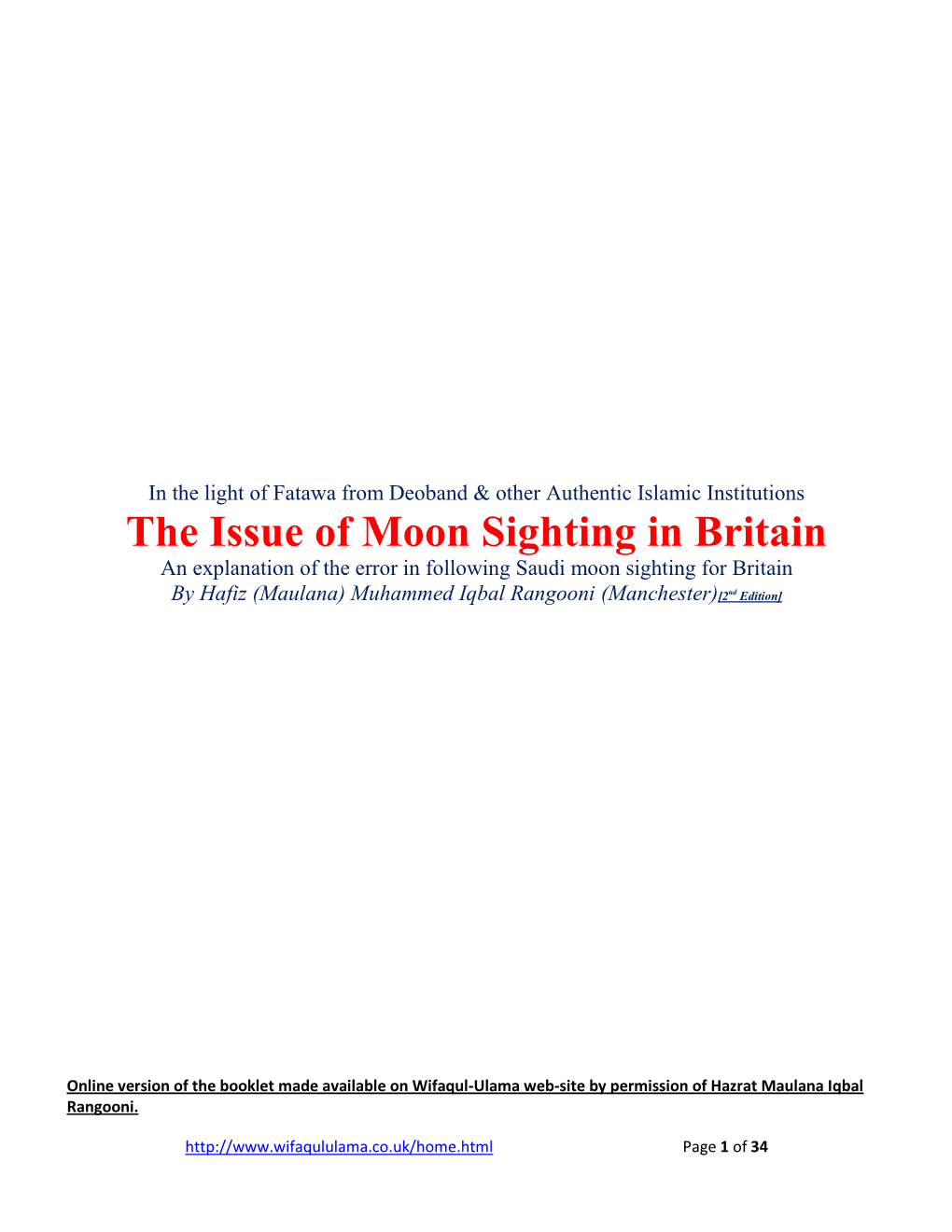 The Issue of Moon Sighting in Britain
