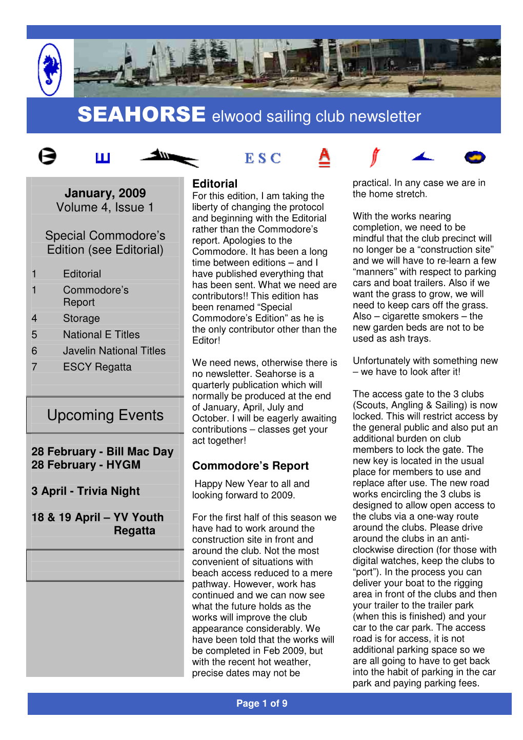 SEAHORSE Elwood Sailing Club Newsletter