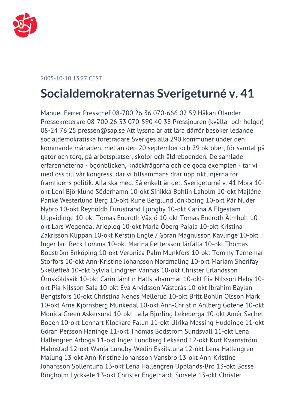 Socialdemokraternas Sverigeturné V. 41