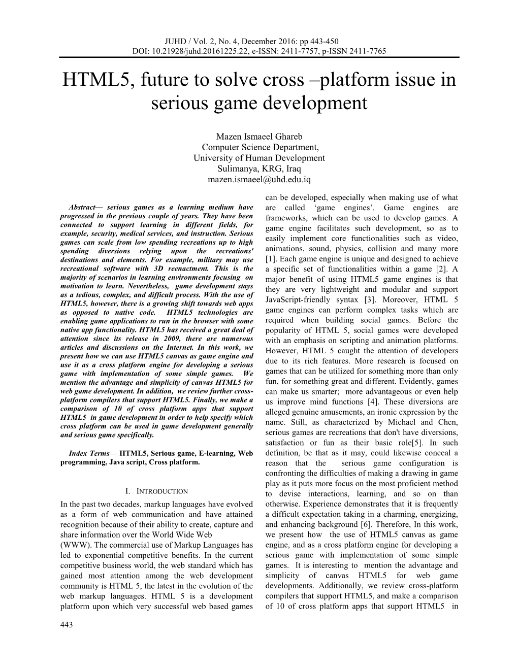 HTML5, Future to Solve Cross –Platform Issue in Serious Game Development