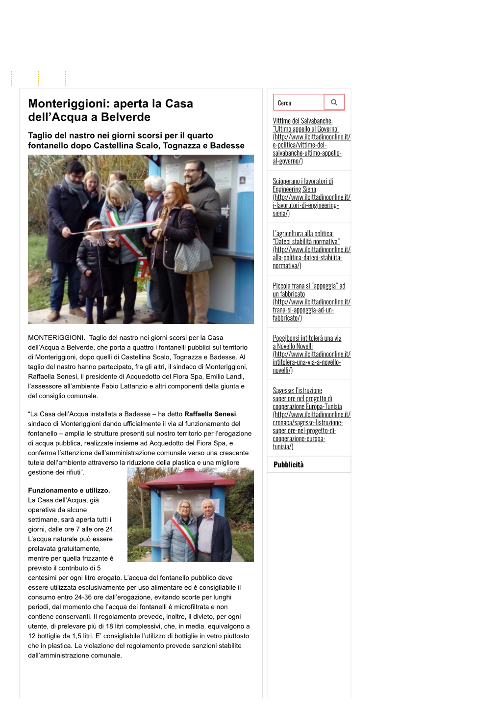 Monteriggioni: Aperta La Casa Dell'acqua a Belverde