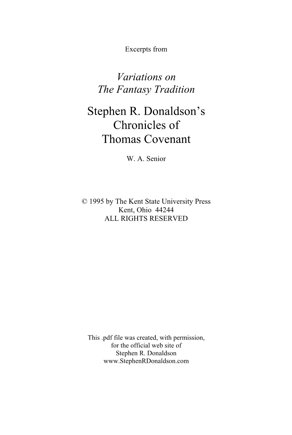 Stephen R. Donaldson's Chronicles of Thomas Covenant