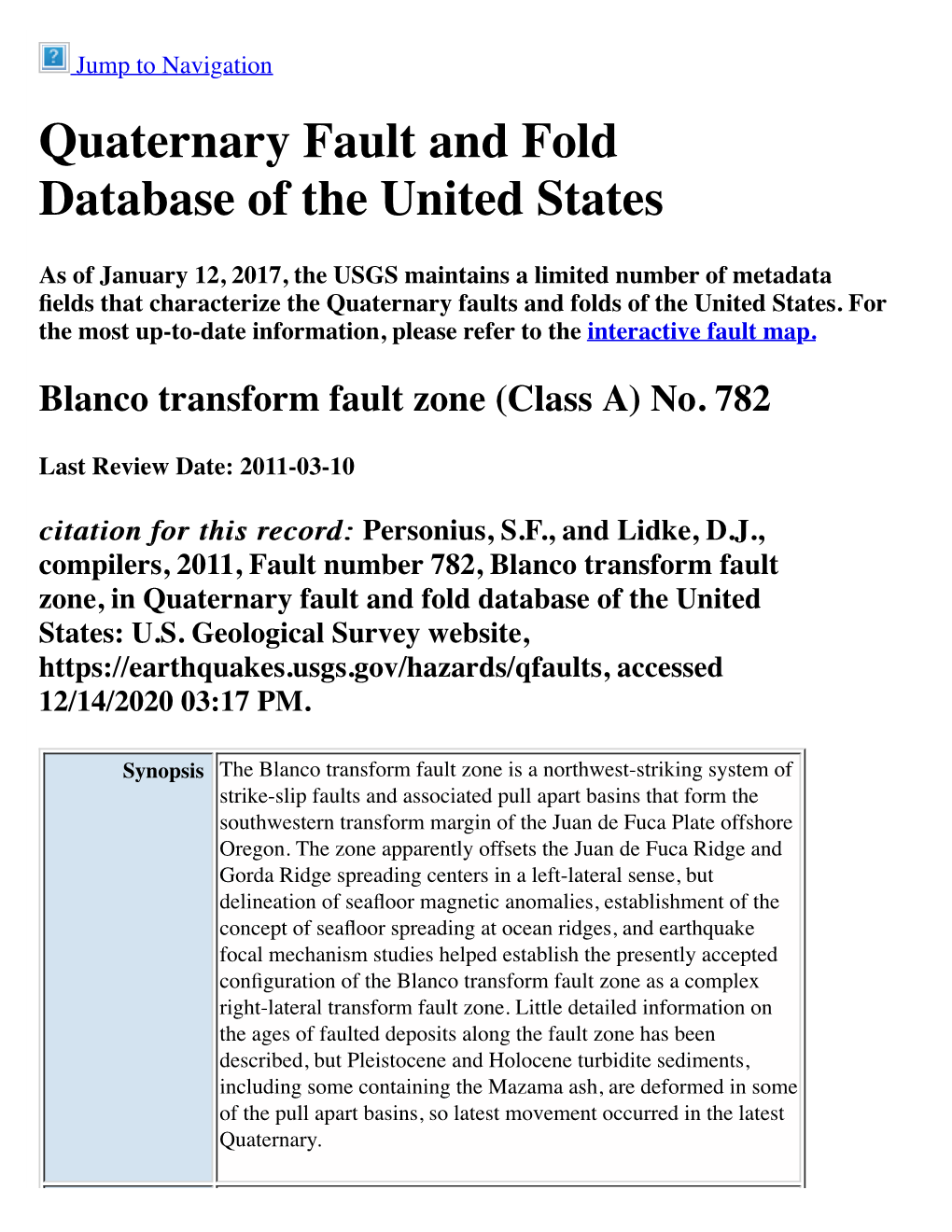Quaternary Fault and Fold Database of the United States
