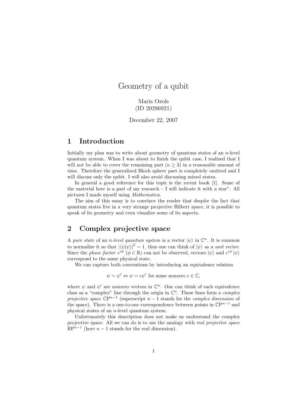 Geometry of a Qubit