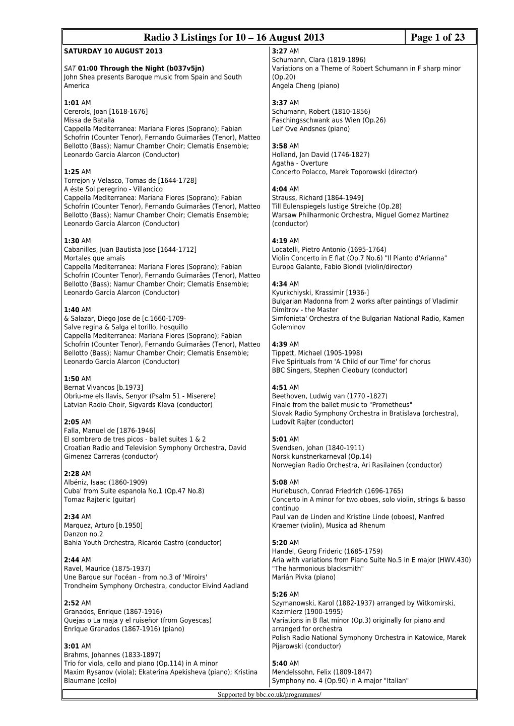 Radio 3 Listings for 10 – 16 August 2013 Page 1