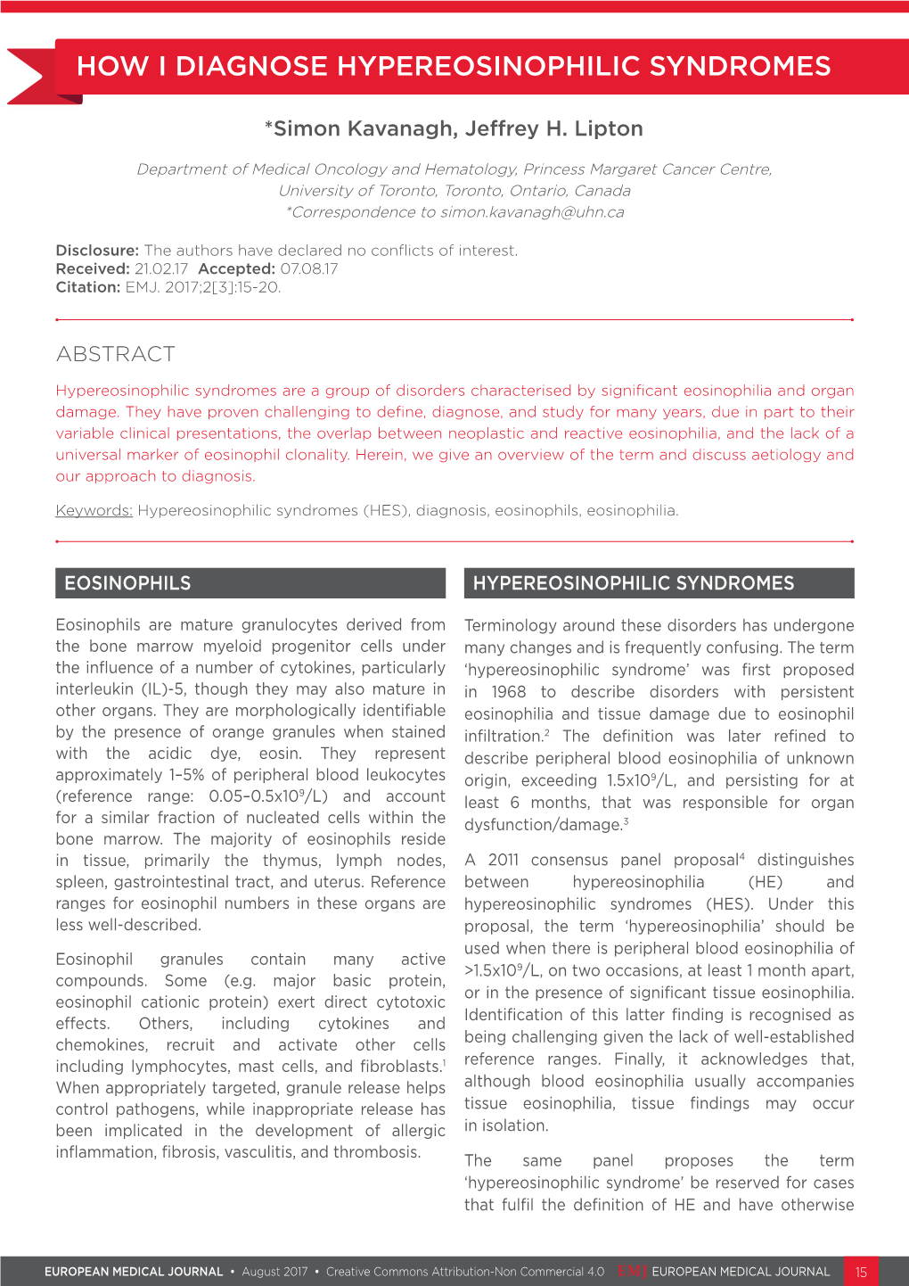 How I Diagnose Hypereosinophilic Syndromes