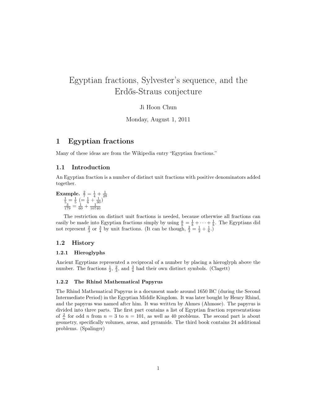Egyptian Fractions, Sylvester's Sequence, and the Erdős-Straus Conjecture