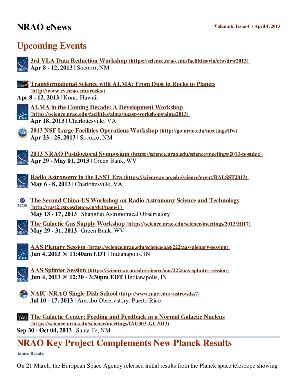 NRAO Enews Upcoming Events