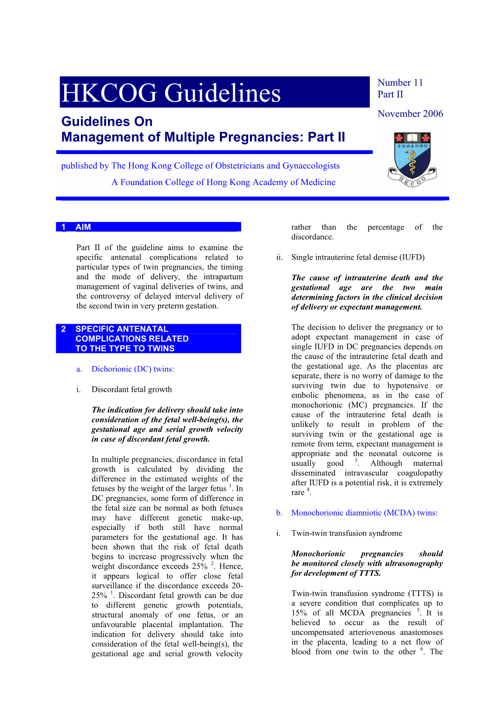 HKCOG Guidelines November 2006 Guidelines On