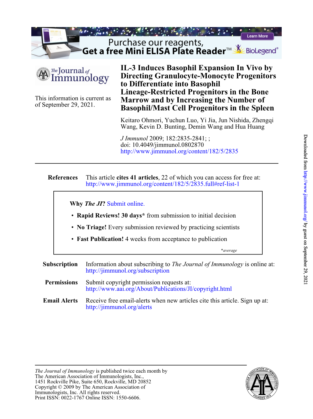 Basophil/Mast Cell Progenitors in the Spleen Marrow and by Increasing the Number of Lineage-Restricted Progenitors in the Bone T