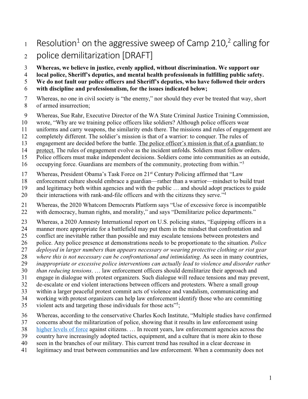 2021 DRAFT Resolution on Demilitarizing Police