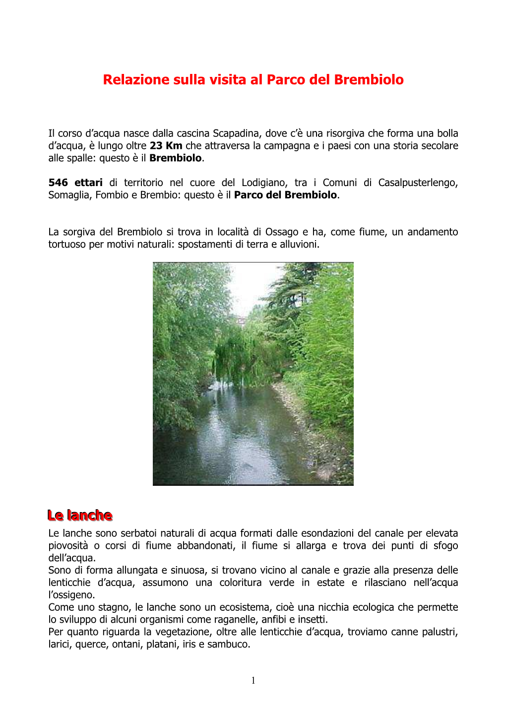 Relazione Sulla Visita Al Parco Del Brembiolo Le Lanche