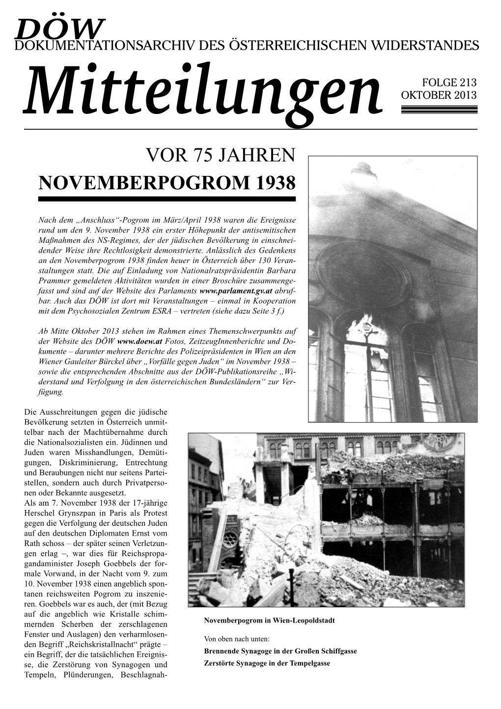 Vor 75 Jahren Novemberpogrom 1938