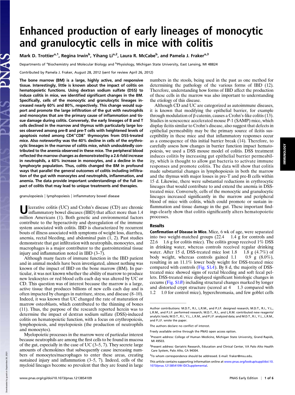 Enhanced Production of Early Lineages of Monocytic and Granulocytic Cells in Mice with Colitis