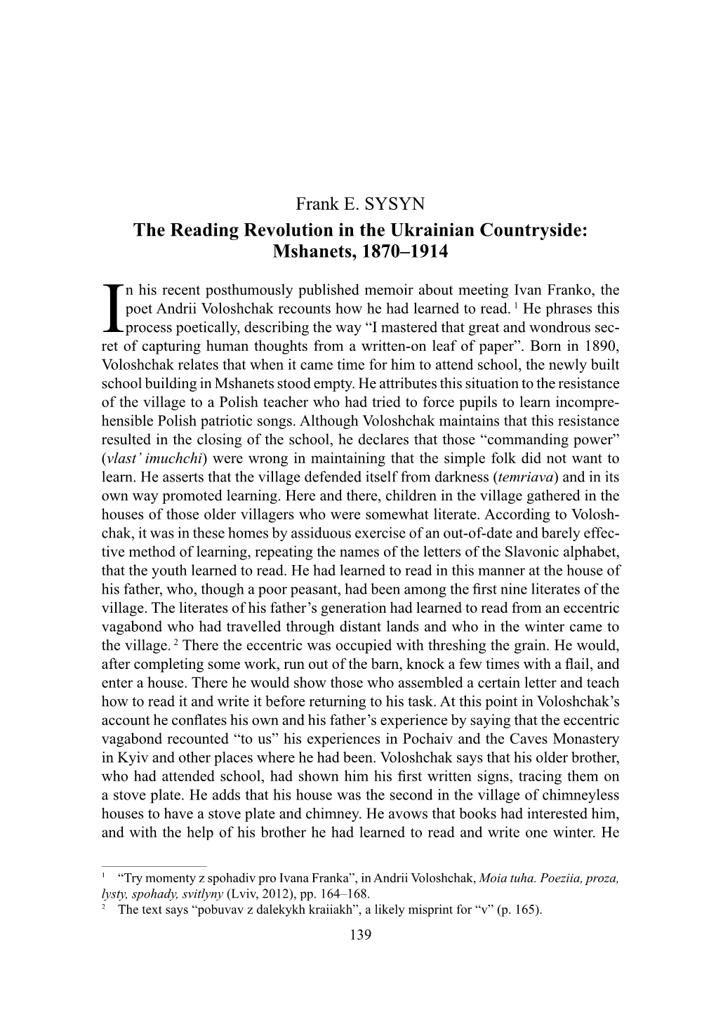 The Reading Revolution in the Ukrainian Countryside: Mshanets, 1870–1914