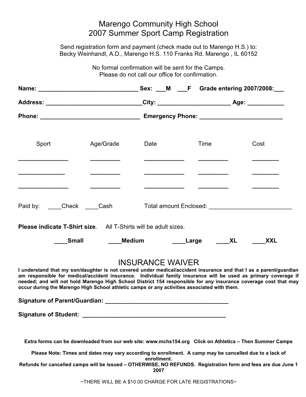 Marengo High School Sport Camps