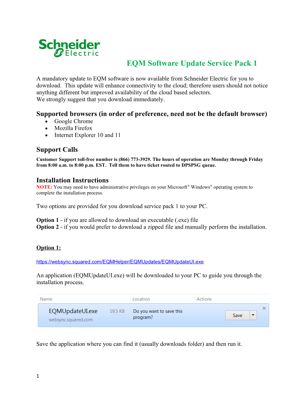 EQM Software Update Service Pack 1