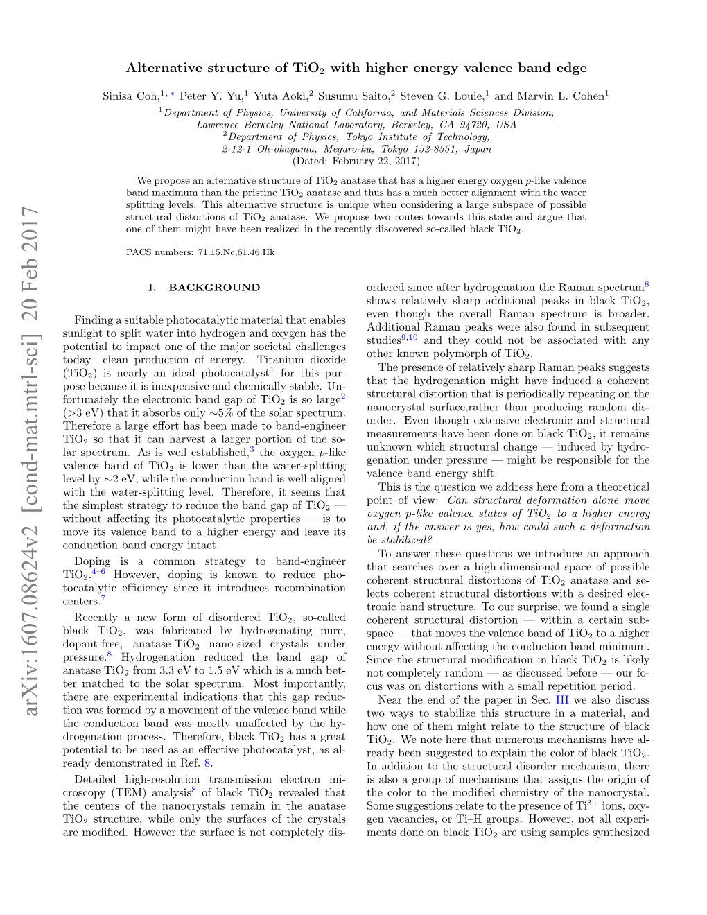 Alternative Structure of Tio2 with Higher Energy Valence Band Edge