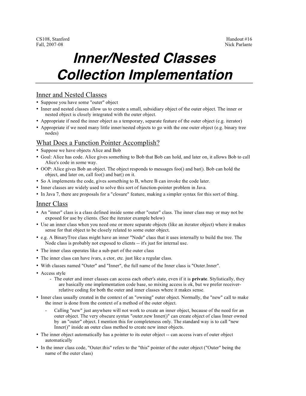 Inner/Nested Classes Collection Implementation