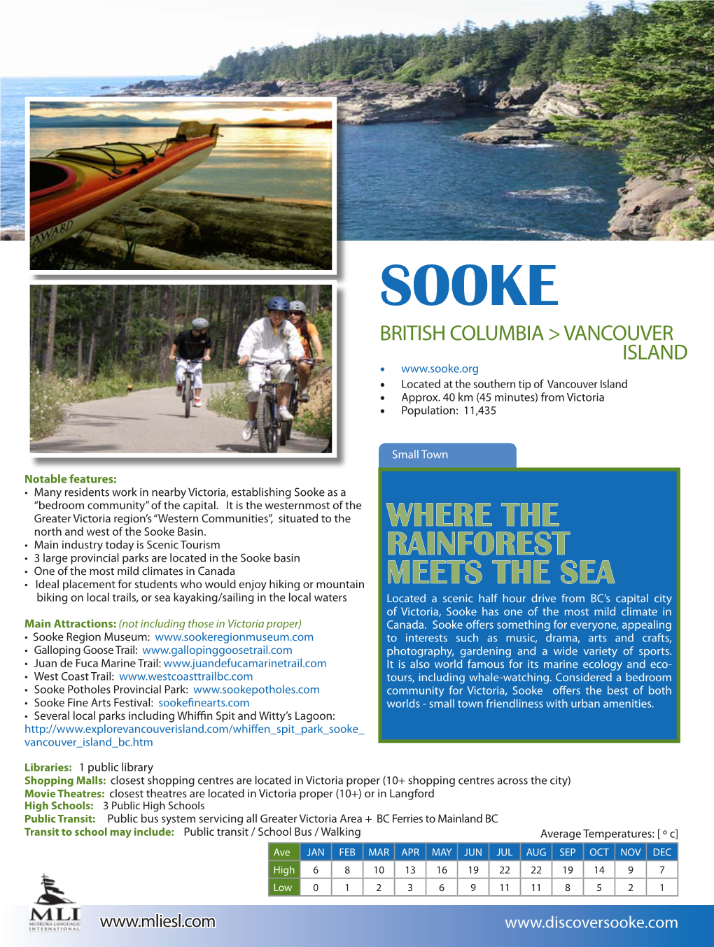 SOOKE BRITISH COLUMBIA > VANCOUVER ISLAND • • Located at the Southern Tip of Vancouver Islande • Approx