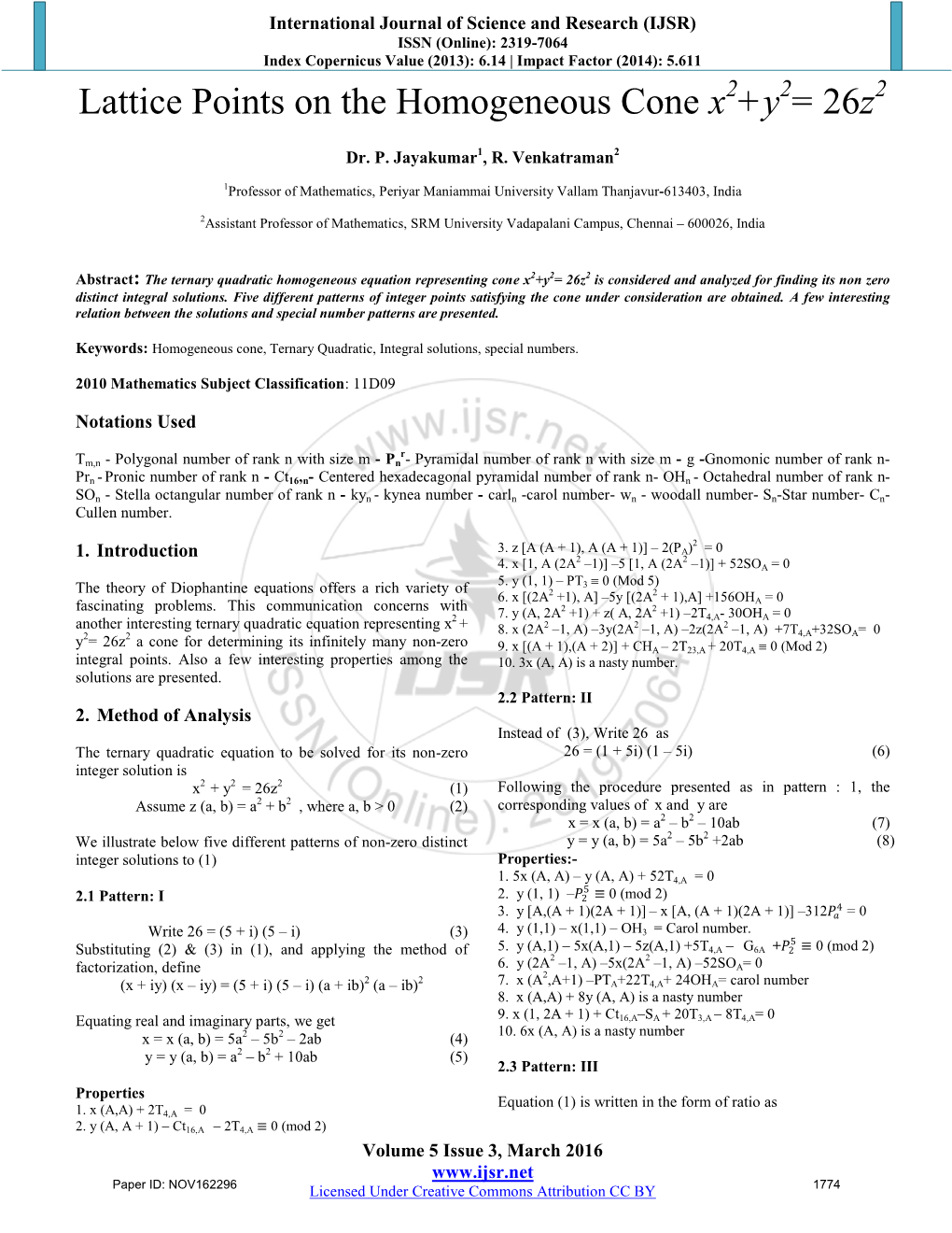 Lattice Points on the Homogeneous Cone X2+Y2= 26Z2