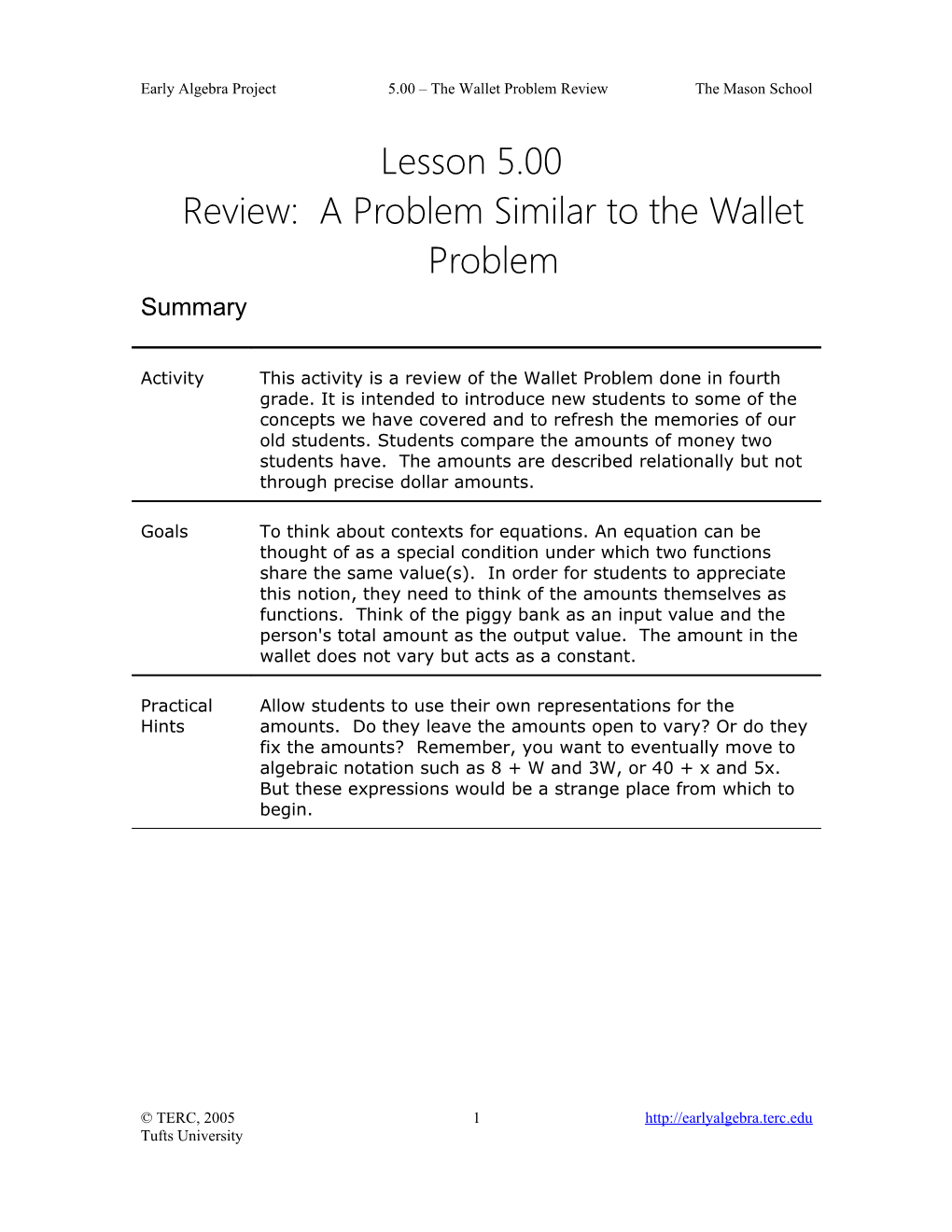 Lesson 5.00 Review: a Problem Similar to the Wallet Problem