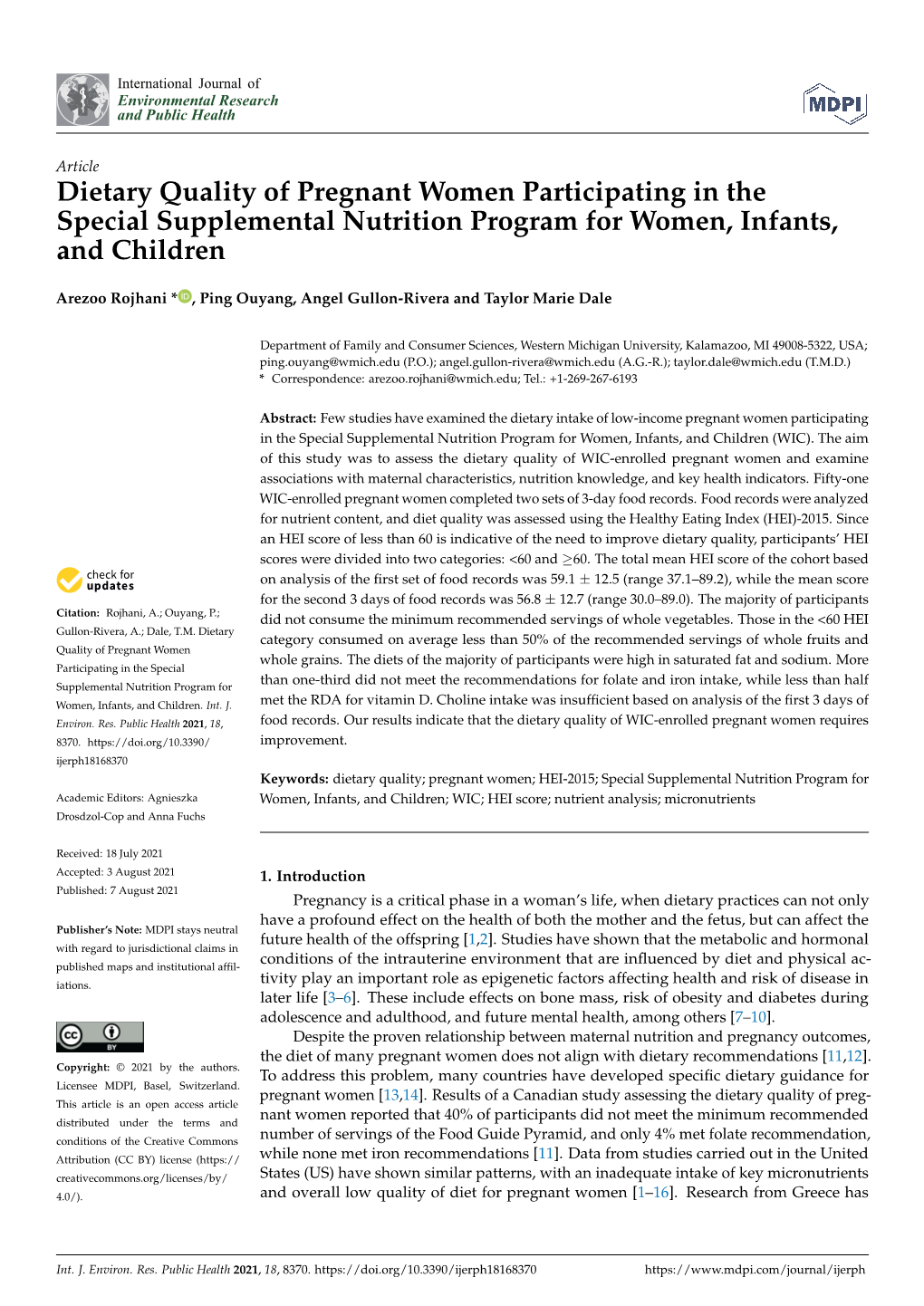 Dietary Quality of Pregnant Women Participating in the Special Supplemental Nutrition Program for Women, Infants, and Children