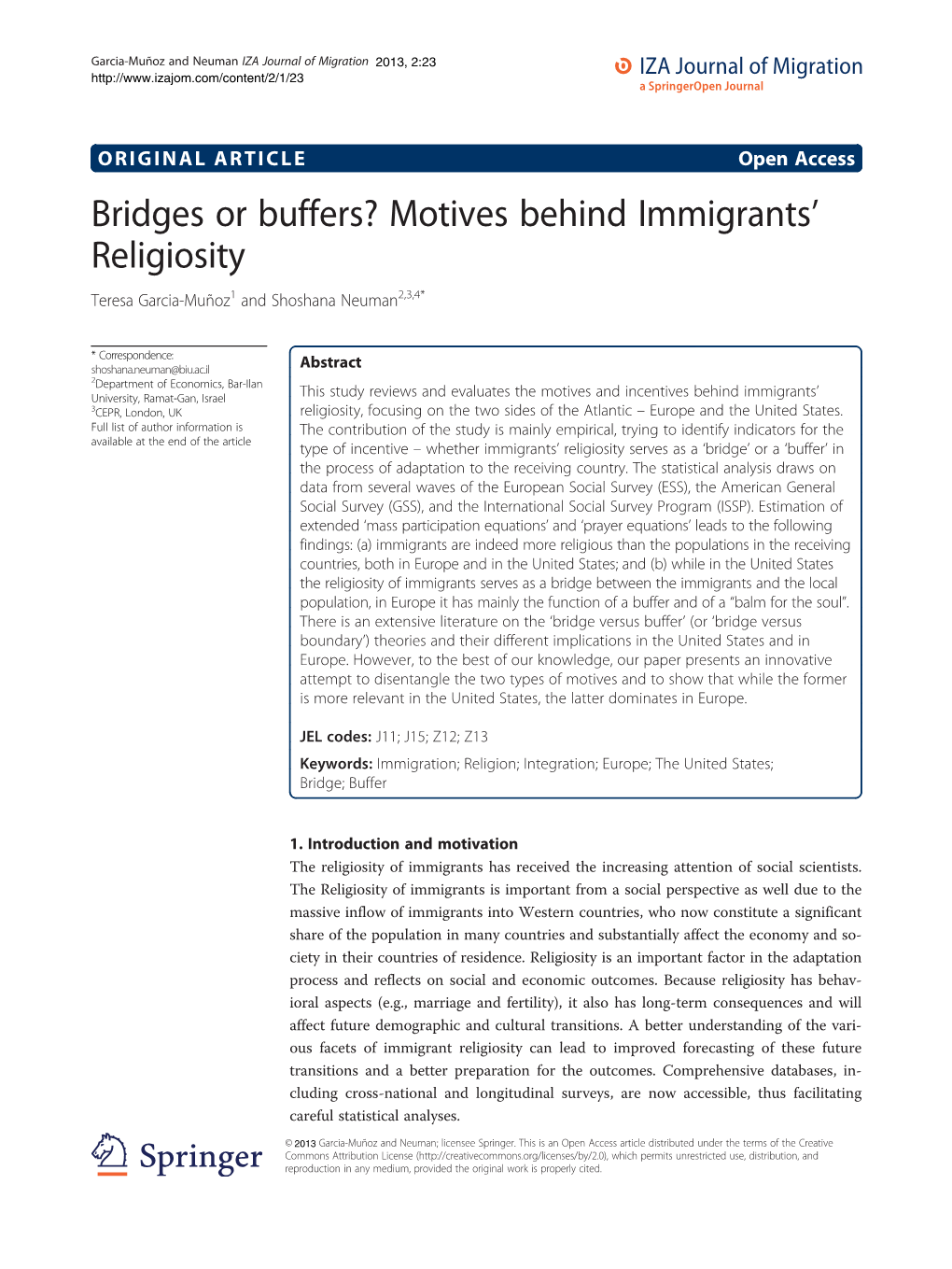 Motives Behind Immigrants' Religiosity