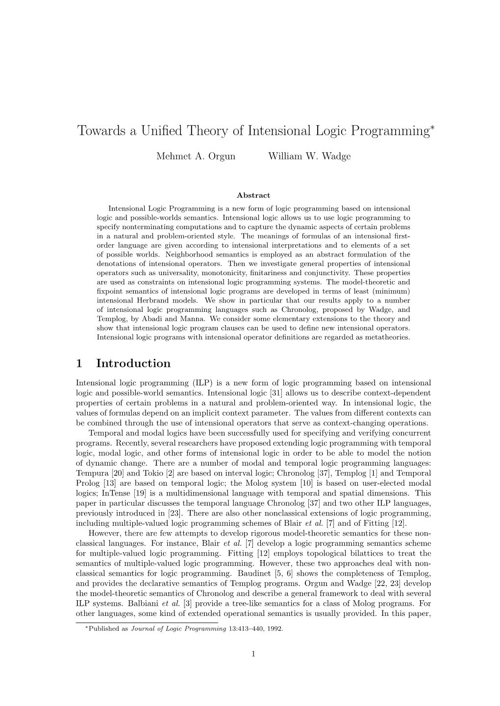 Towards a Unified Theory of Intensional Logic Programming