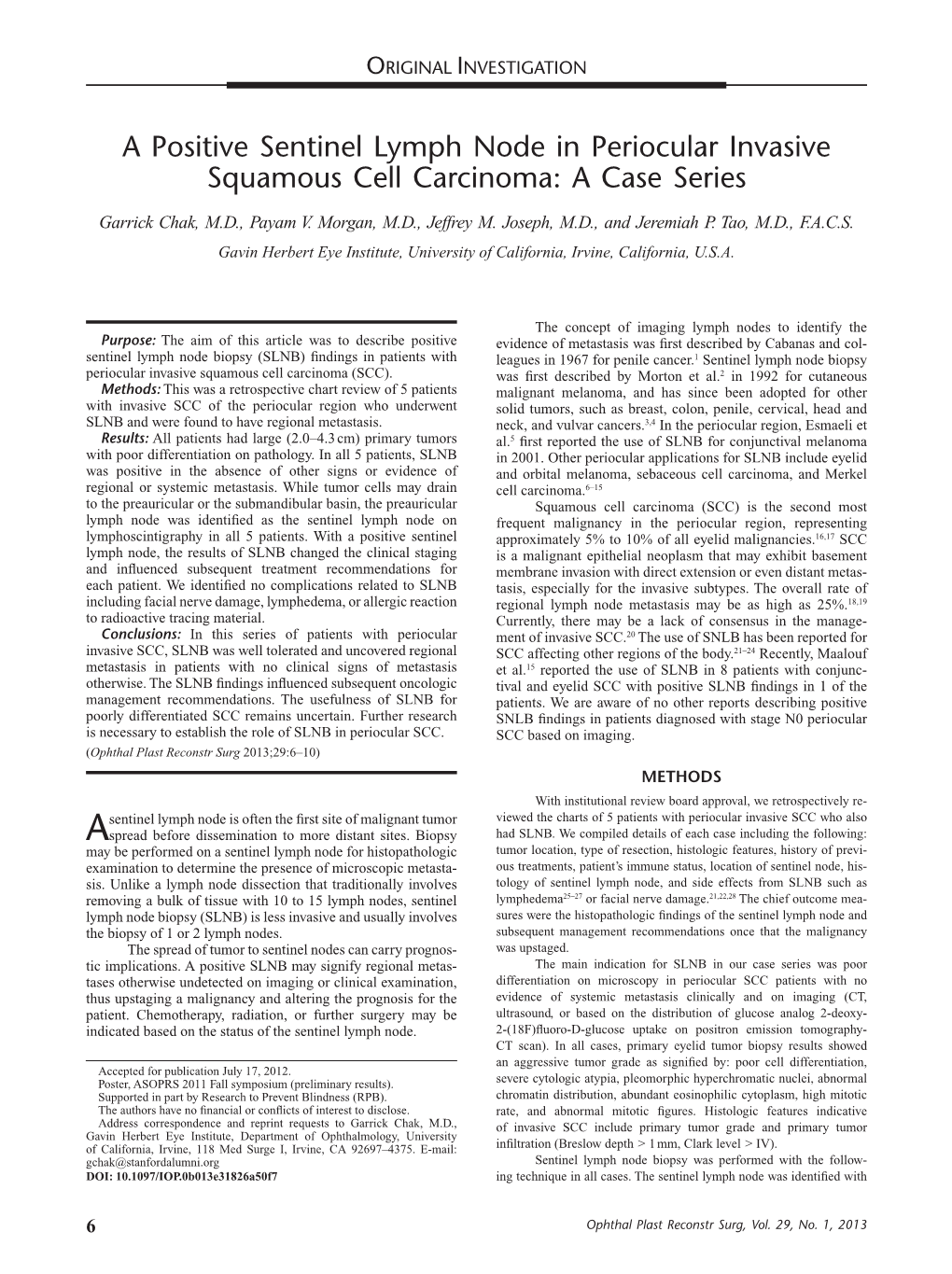 A Positive Sentinel Lymph Node in Periocular Invasive Squamous Cell Carcinoma: a Case Series