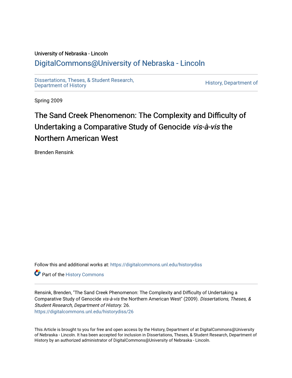 The Sand Creek Phenomenon: the Complexity and Difficulty of Undertaking a Comparative Study of Genocide Vis-À-Vis the Northern American West