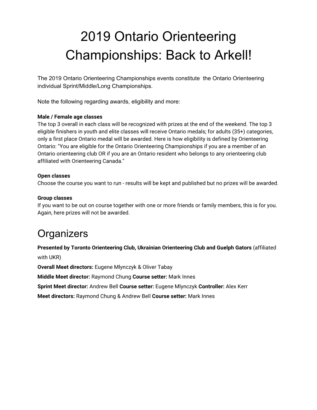 2019 Ontario Orienteering Championships: Back to Arkell!