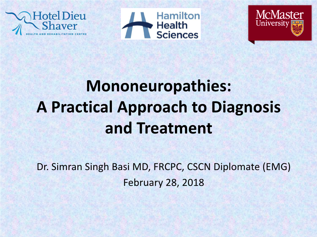 Mononeuropathies: a Practical Approach to Diagnosis and Treatment