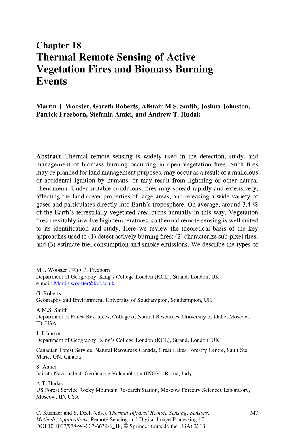 Thermal Remote Sensing of Active Vegetation Fires and Biomass Burning Events