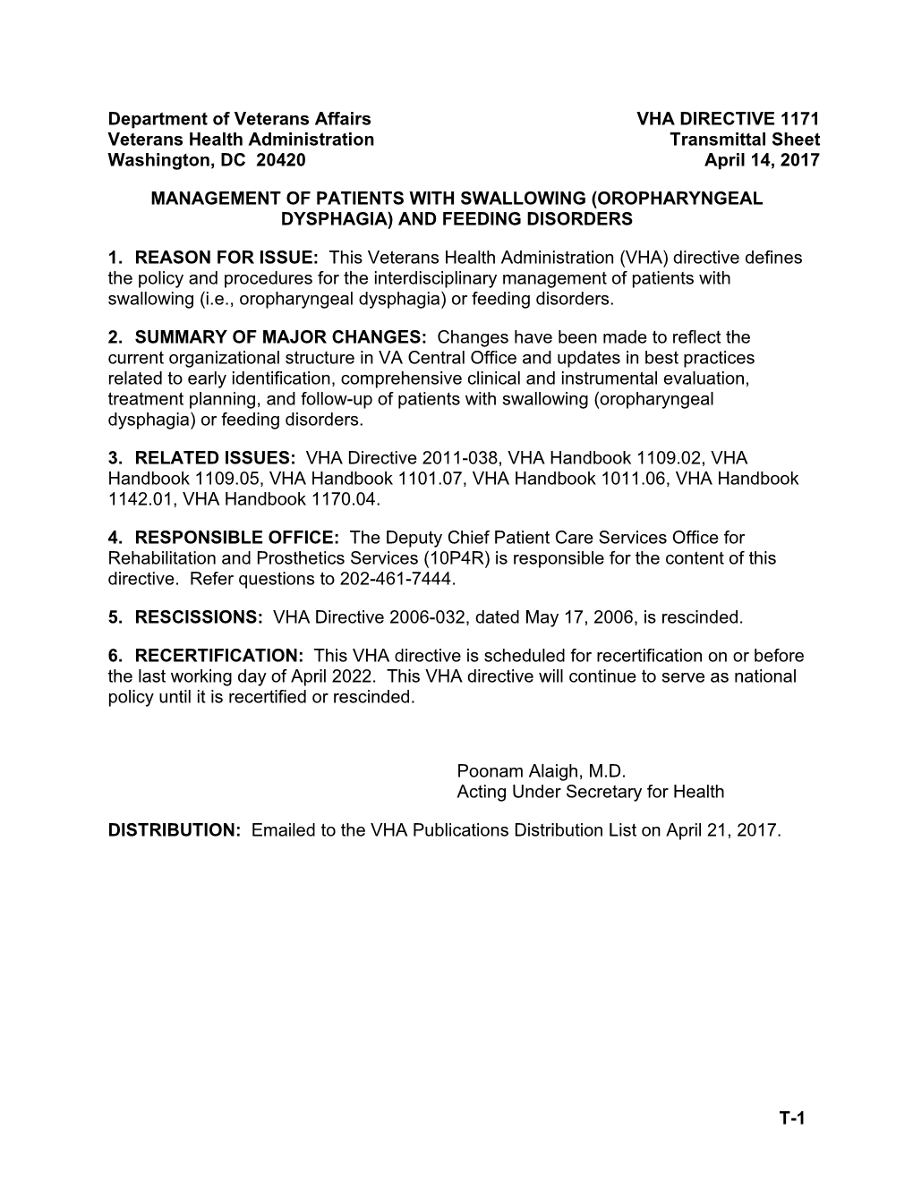 VHA Directive 1171 Management Of Patients With Swallowing - DocsLib