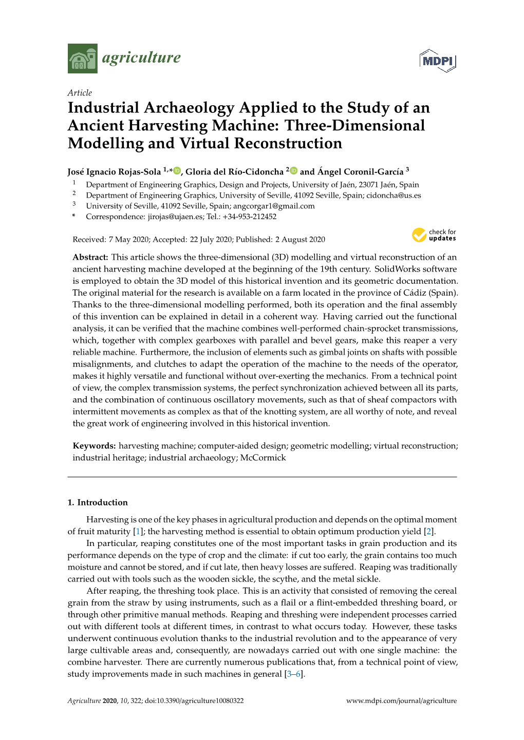 Industrial Archaeology Applied to the Study of an Ancient Harvesting Machine: Three-Dimensional Modelling and Virtual Reconstruction