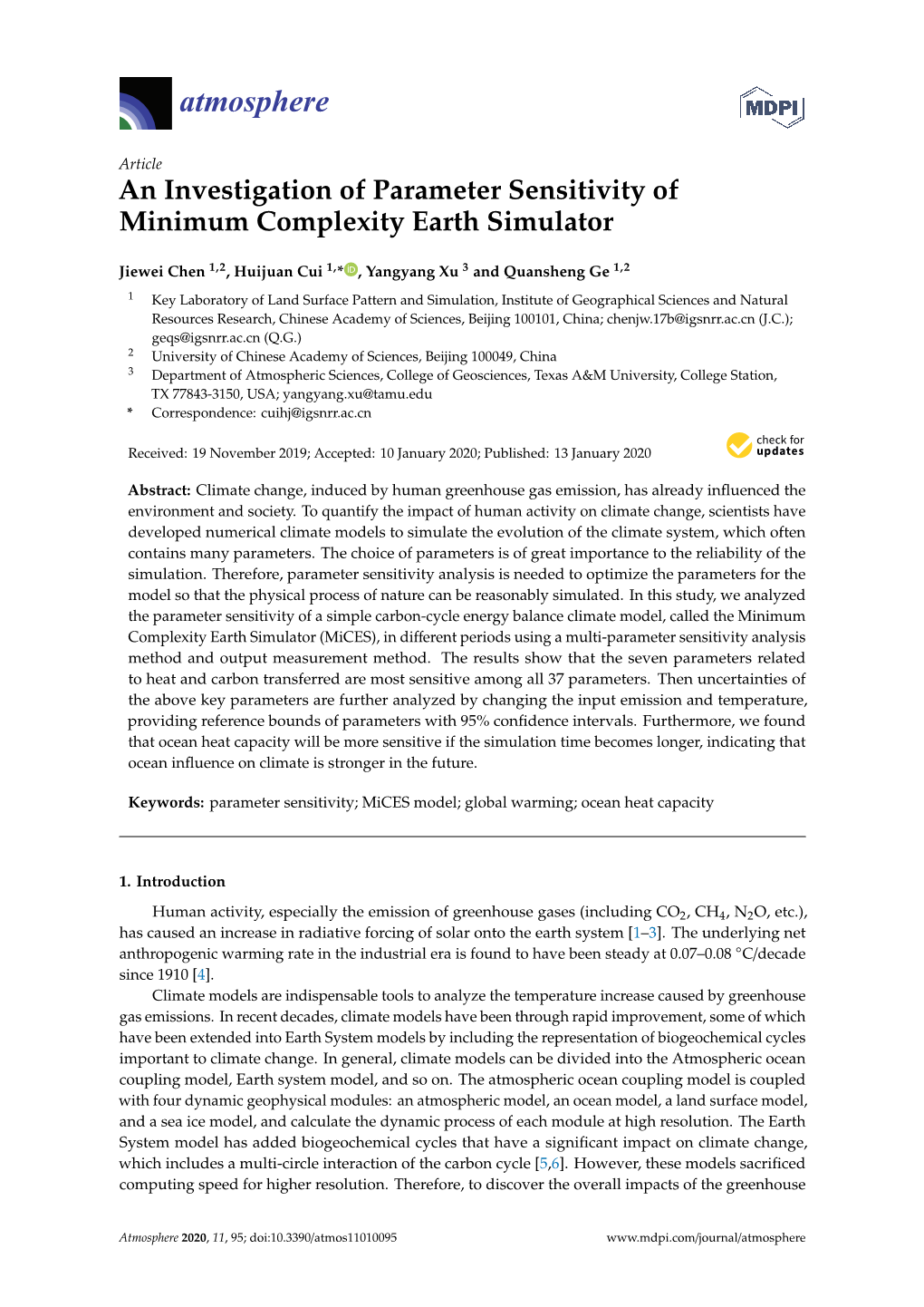 An Investigation of Parameter Sensitivity of Minimum Complexity Earth Simulator