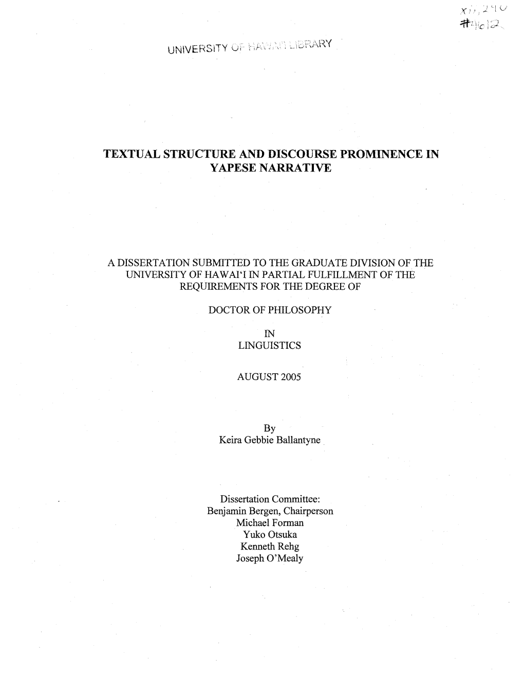 Textual Structure and Discourse Prominence in Yapese Narrative