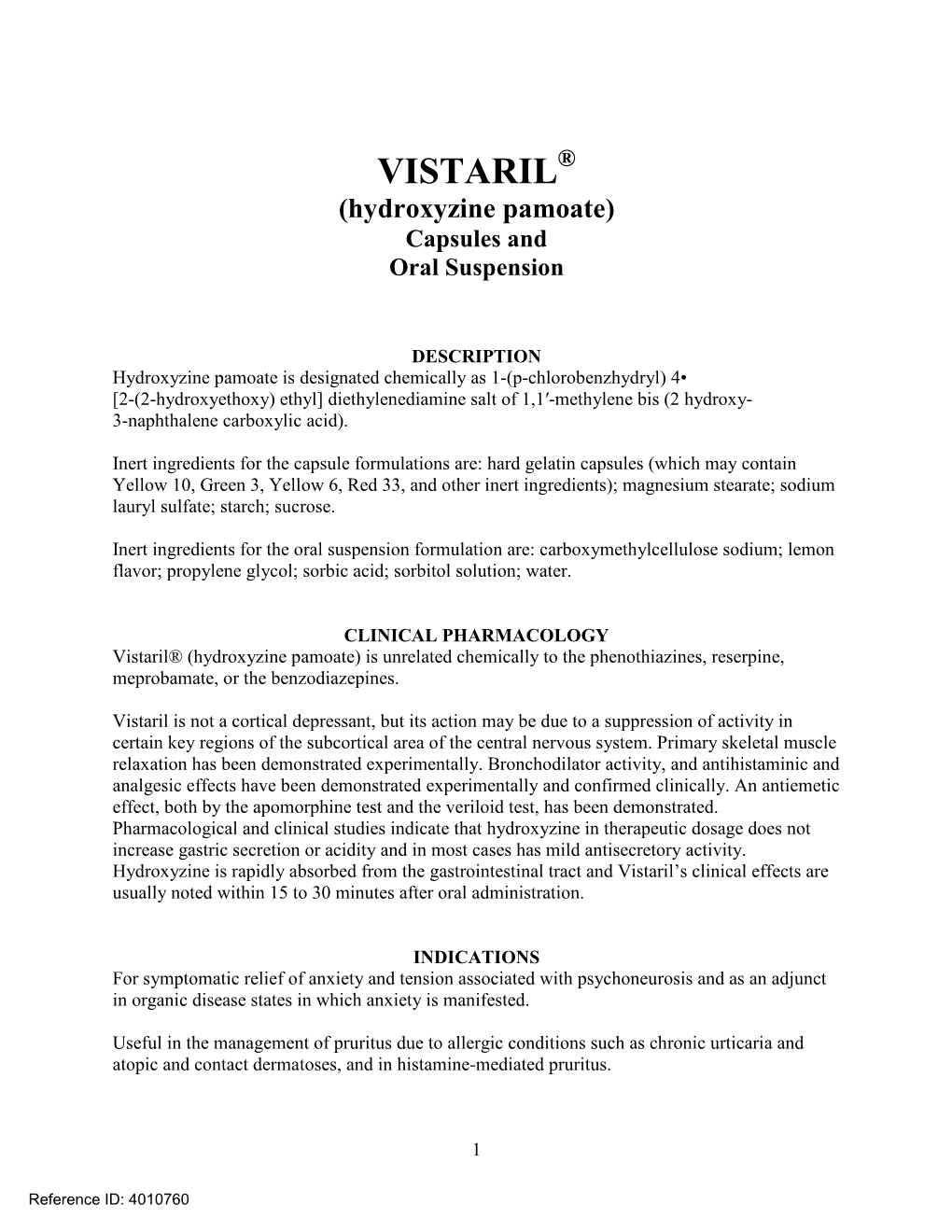 VISTARIL ® (Hydroxyzine Pamoate)