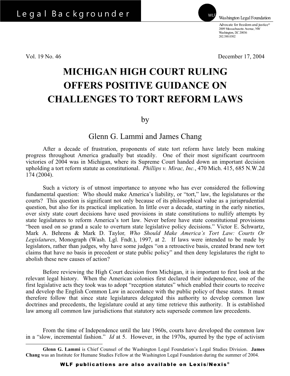 Michigan High Court Ruling Offers Positive Guidance on Challenges to Tort Reform Laws