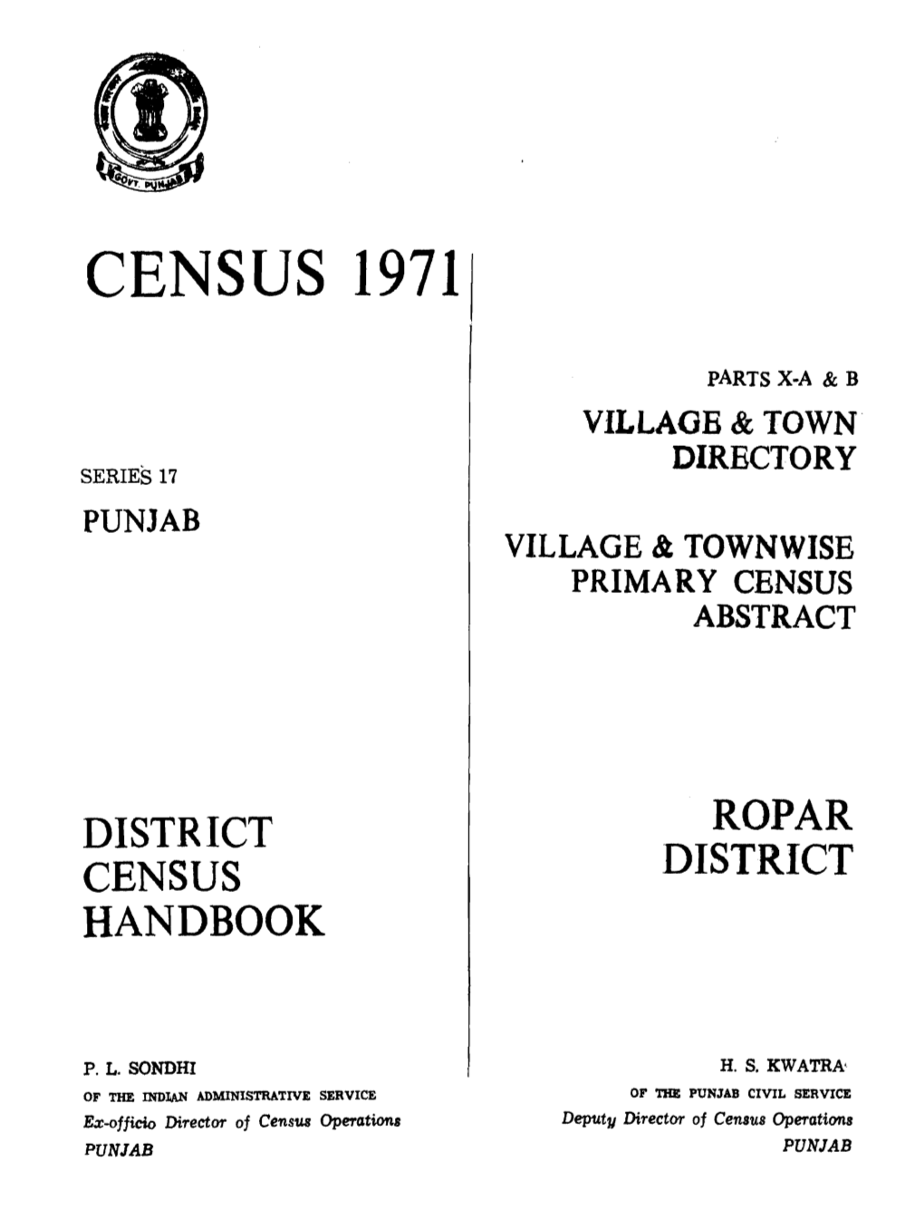 Village & Townwise Primary Census Abstract, Ropar , Part X-A & B