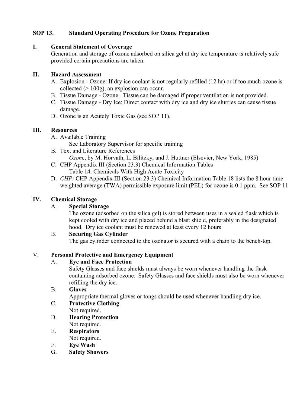 SOP 13. Standard Operating Procedure for Ozone Preparation