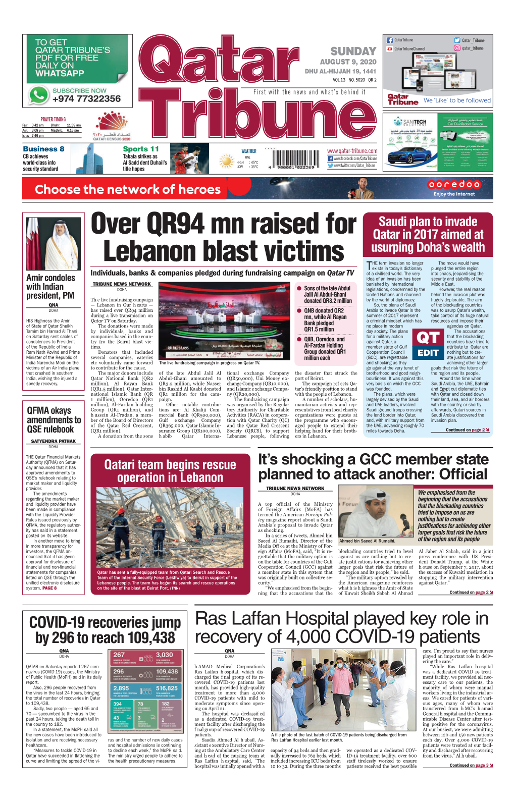 Over QR94 Mn Raised for Lebanon Blast Victims