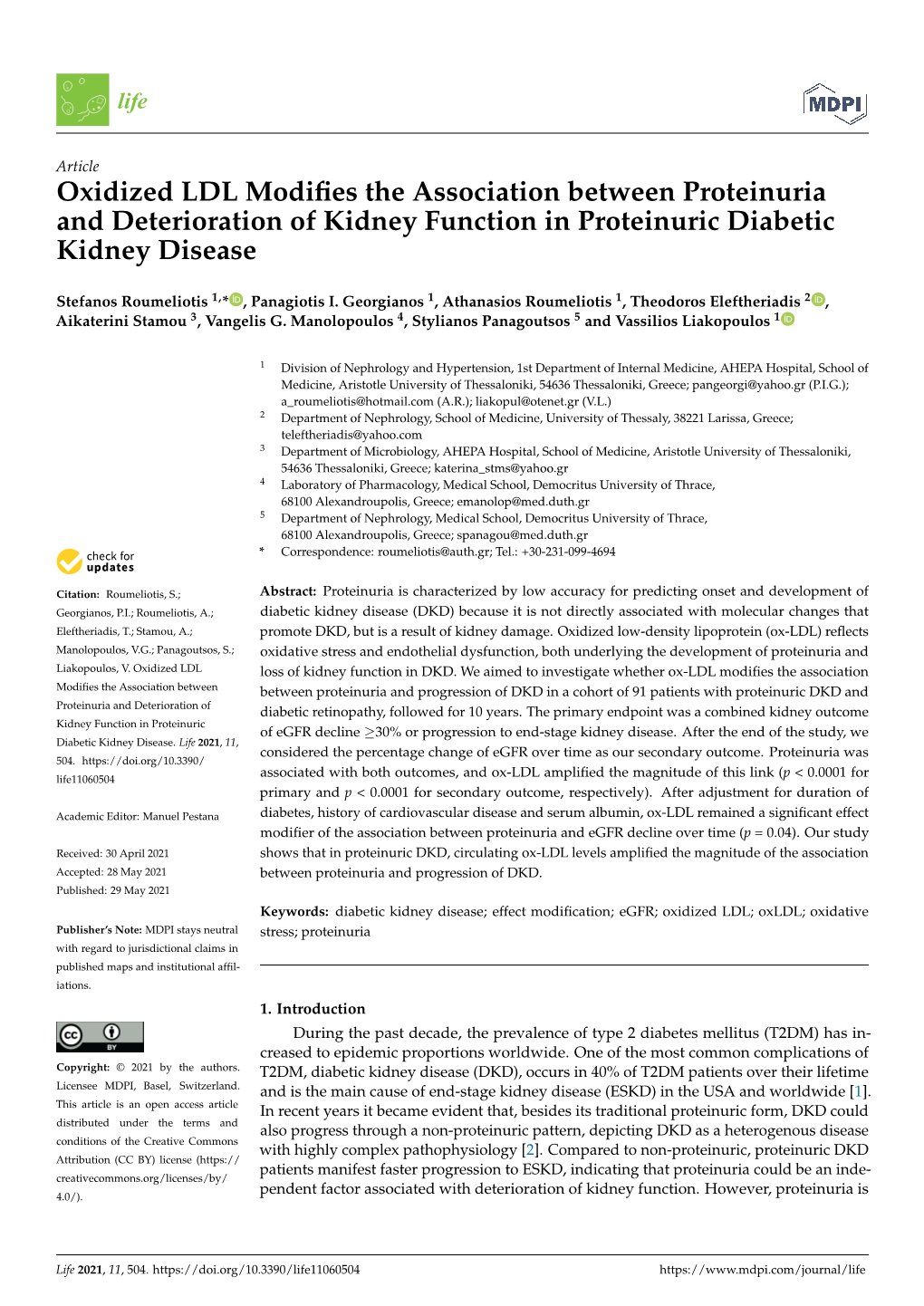 Oxidized LDL Modifies the Association Between Proteinuria And