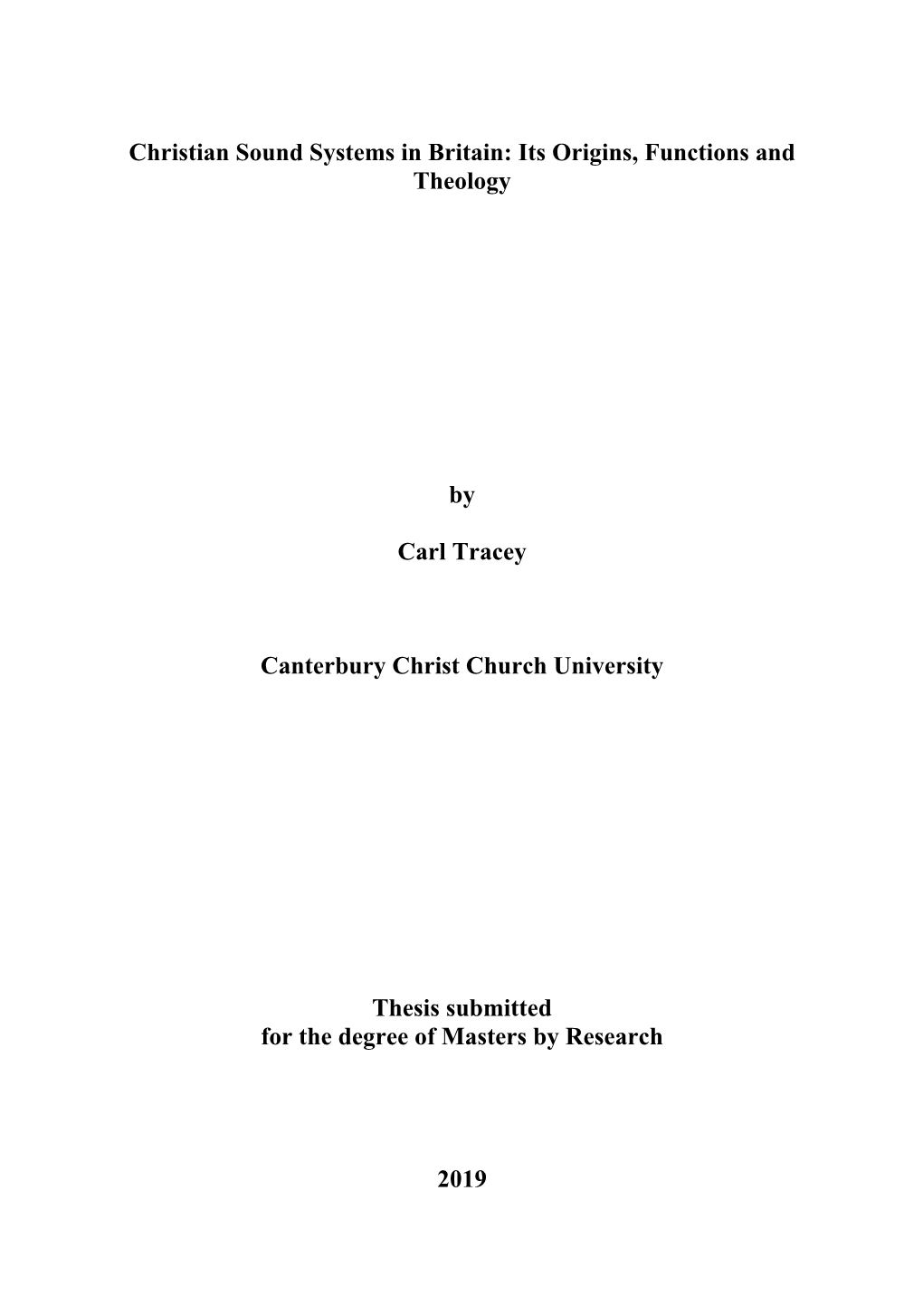 Christian Sound Systems in Britain: Its Origins, Functions and Theology by Carl Tracey Canterbury Christ Church University