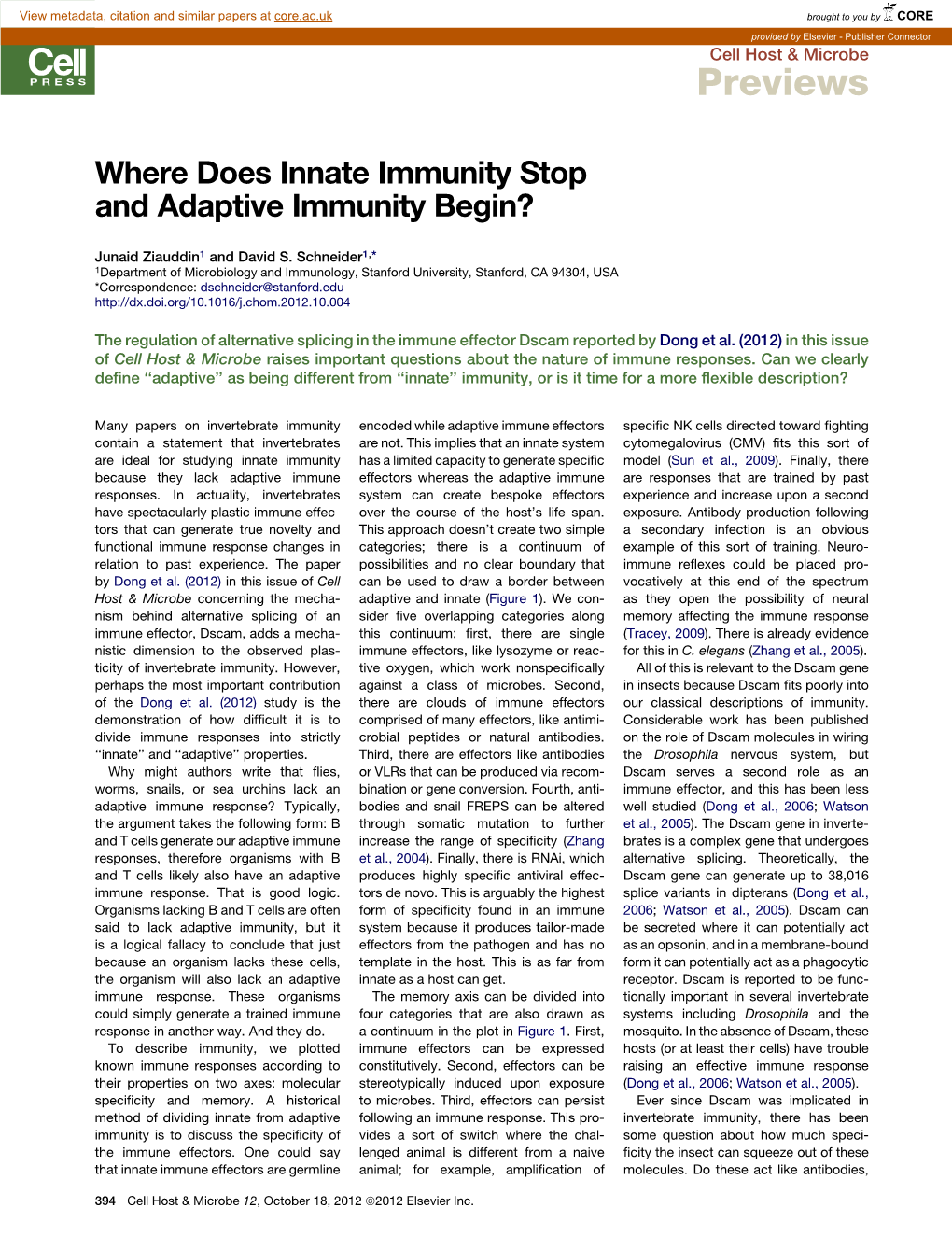 Where Does Innate Immunity Stop and Adaptive Immunity Begin?